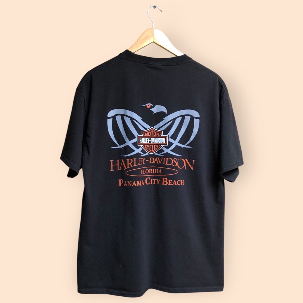 Harley Davidson Panama City Beach Florida Black T-shirt Eagle Graphic MENS Large
